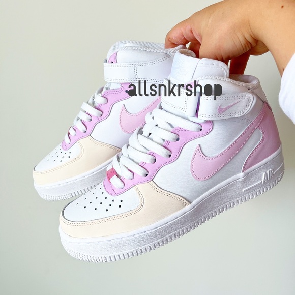 Nike Air Force mid custom cream pink
